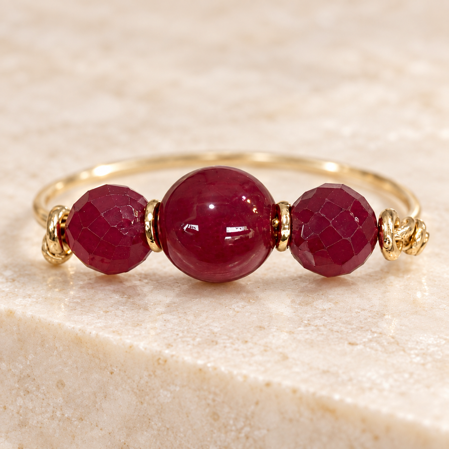 Gold-Filled Red Three-Bead Ring